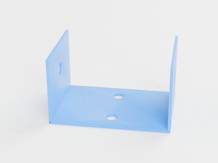 Blue powder coated bent steel U-bracket