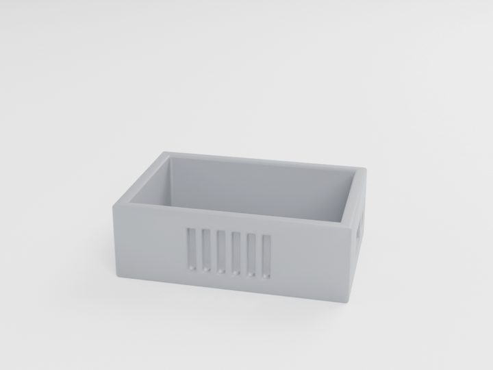 Grey FDM printed electronics enclosure with vents