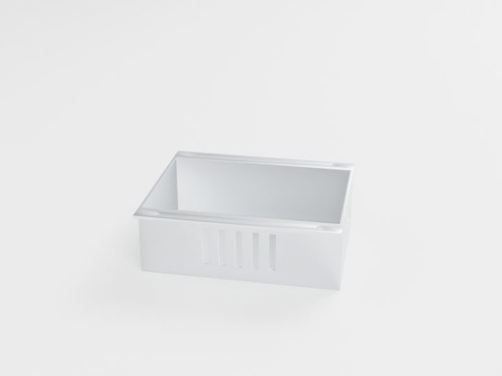 Galvanized sheet metal enclosure with flanges and vent slots
